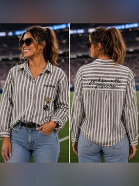 Jacksonville Jaguars Striped Button-Down Shirt - Gray/White